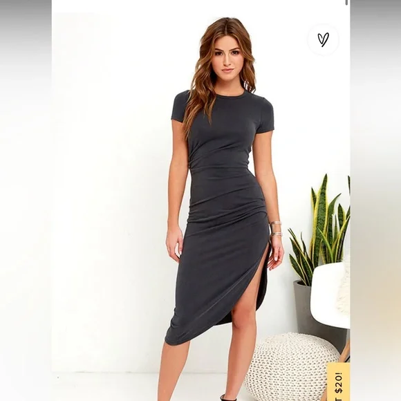 Lulus | Dresses | Capital City Charcoal Grey Midi Wrap Dress | Poshmark